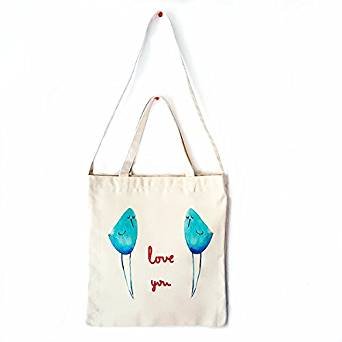 Love your bird canvas bag, shoulder bag with magnetic buttons, inside the bag