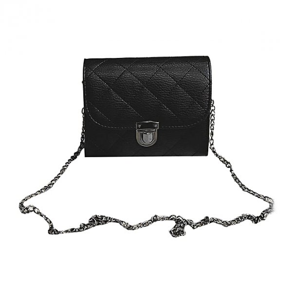 Fashion diamond chain flap shoulder bag strap black Gepi