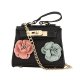 Fashion PU Leather Tote Handbag Flower Decoration Women Crossbody Shoulder Bag Black